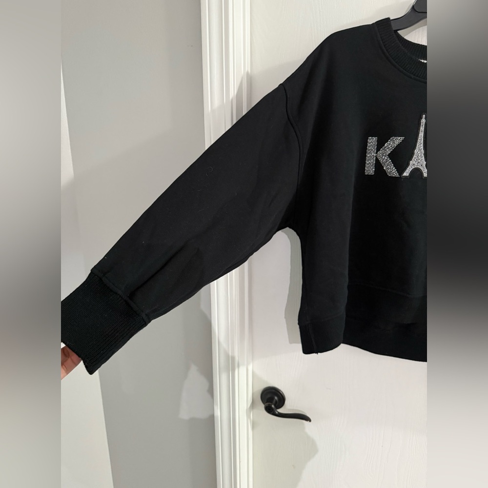 Karl Lagerfeld XL Black Cotton Crewneck Women's Sweater/Sweatshirt - Picture 5 of 7